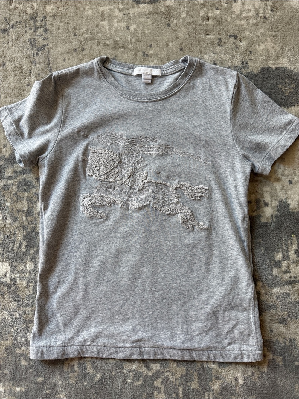 Boy’s Burberry Light Gray Short-Sleeve Tee with Raised Logo Detail, Size 8